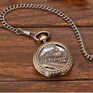 New train locomotive steam engine pocket watch